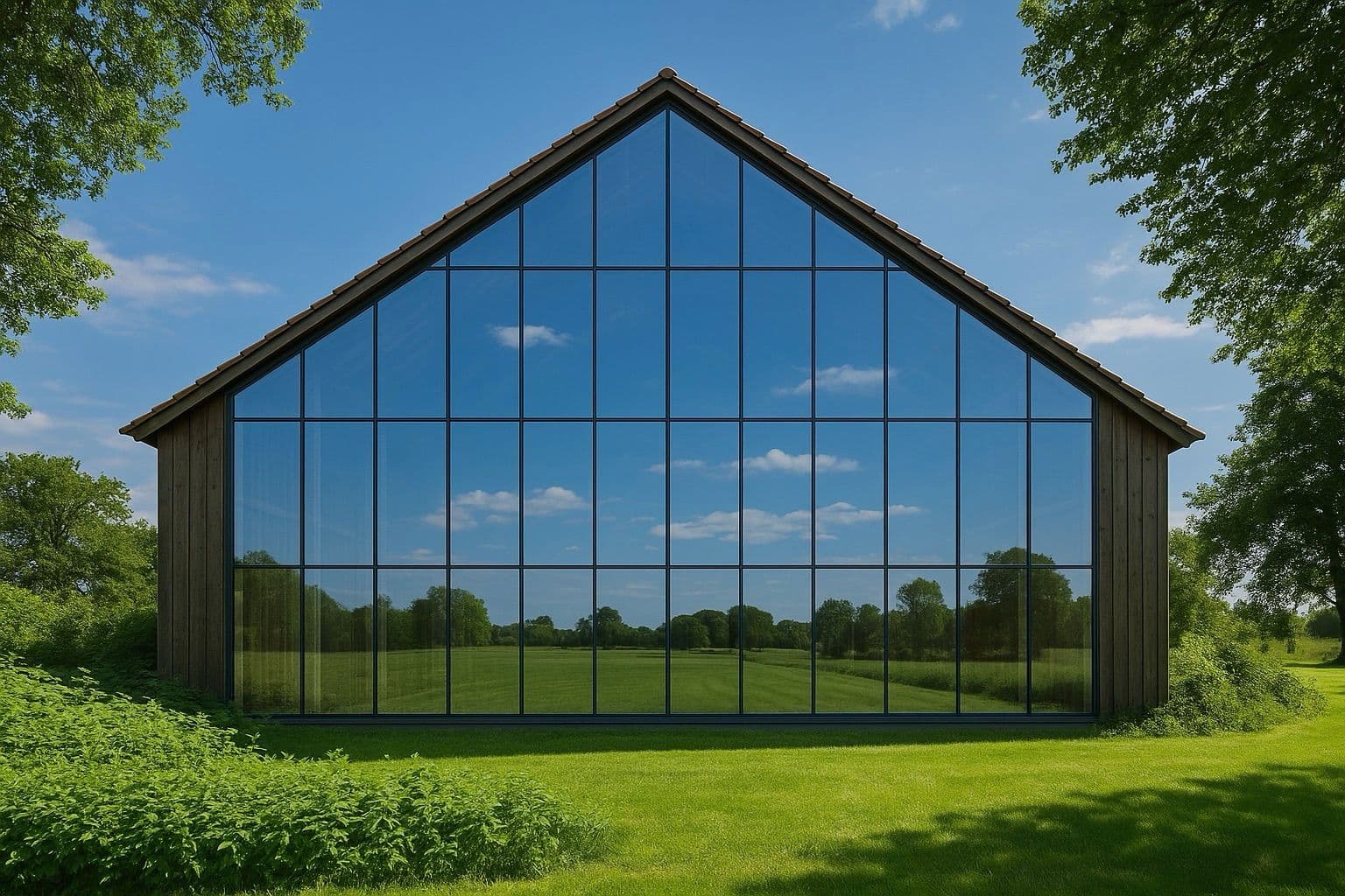 The future 1487 barn with its glass wall, on Seneca Lake.