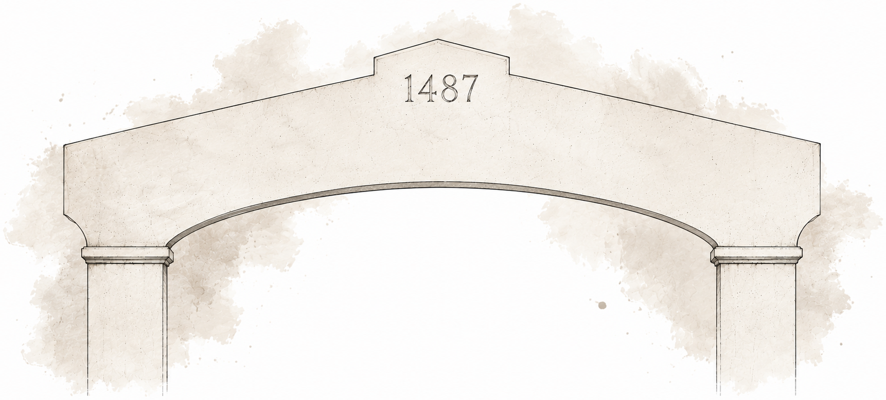 The 1487 stone arch of the estate.